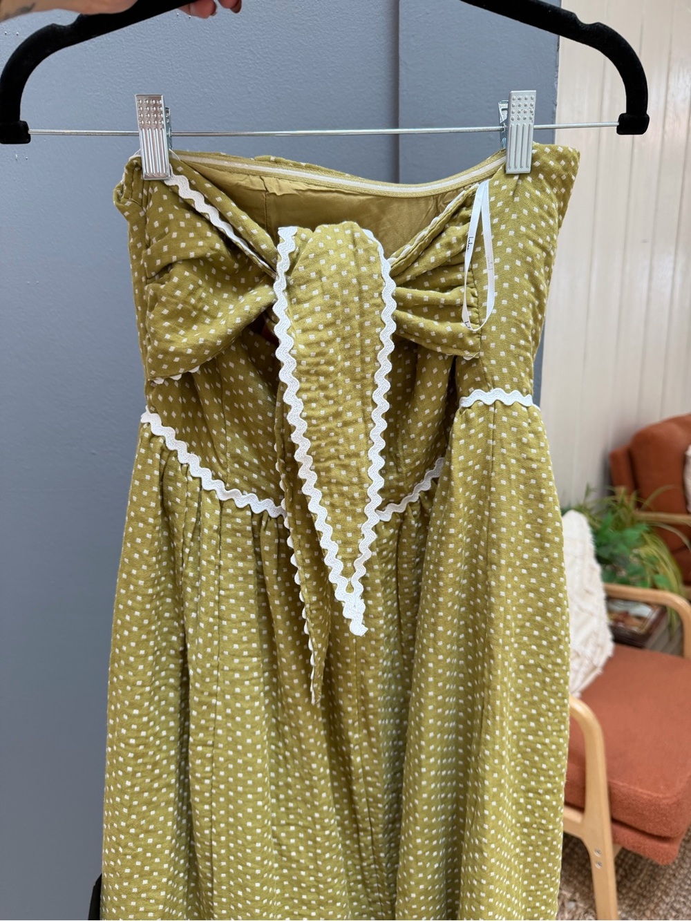 Lulus sz M Strapless Olive Green Midi Dress with Eyelet Trim - Picture 5 of 6